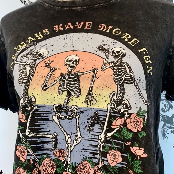 π NWT! Always Have More Fun Skeleton Crop Top T! - Picture 5 of 10